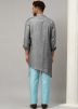 Grey Plain Readymade Asymmetric Kurta Pajama