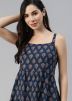 Blue Printed Readymade Dress In Cotton