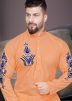 Peach Embroidered Cotton Kurta Churidar Set