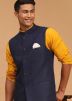 Yellow Mens Kurta Pajama & Nehru Jacket In Cotton