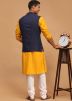 Yellow Mens Kurta Pajama & Nehru Jacket In Cotton