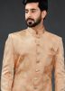 Peach Woven Readymade Indo Western Sherwani Set
