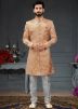 Peach Woven Readymade Indo Western Sherwani Set