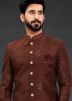 Readymade Brown Embroidered Indo Western Sherwani Set