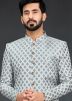Grey Woven Mens Indo Western Sherwani Set