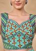 Turquoise Jacket Style Top Bottom In Thread Embroidery