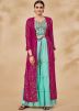 Turquoise Jacket Style Top Bottom In Thread Embroidery