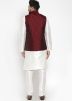 White Dupion Silk Kurta Pajama with Nehru Jacket
