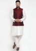 White Dupion Silk Kurta Pajama with Nehru Jacket
