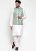 White Dupion Silk Kurta Pajama with Nehru Jacket