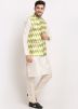 Green Dupion Silk Nehru Jacket With Kurta Pajama