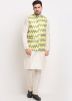 Green Dupion Silk Nehru Jacket With Kurta Pajama