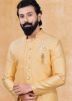 Readymade Asymmetric Yellow Indo Western Sherwani With Dhoti