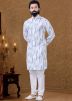 White Tie-Dye Printed Kurta Pajama For Men