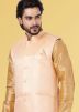 Peach Readymade Plain Nehru Jacket For Men