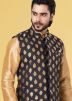 Black Mens Nehru Jacket With Woven Work