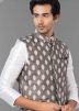 Brown Mens Nehru Jacket With Woven Work