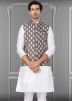 Brown Mens Nehru Jacket With Woven Work