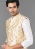 Peach Jacquard Nehru Jacket With Woven Motifs