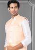 Peach Mens Plain Nehru Jacket In Linen