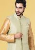 Golden Dupion Silk Kurta Pajama With Jacket