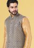 Golden Dupion Silk Kurta Pajama With Jacket