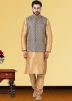 Golden Dupion Silk Kurta Pajama With Jacket