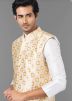 White Dupion Silk Kurta Pajama With Jacket