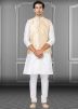 White Dupion Silk Kurta Pajama With Jacket