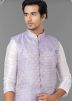 Readymade White Kurta Pajama With Woven Jacket 