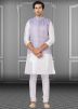 Readymade White Kurta Pajama With Woven Jacket 
