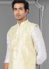 White Dupion Silk Kurta Pajama With Woven Jacket