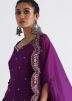 Purple Emroidered Kurta Set With Cape Style Jacket