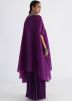 Purple Emroidered Kurta Set With Cape Style Jacket
