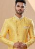 Yellow Asymmetric Sequined Indo Western Sherwani