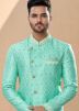 Blue Asymmetric Embroidered Indo Western Sherwani 