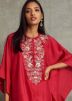 Red Embroidered Asymmetric Kurti
