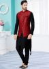 Black Readymade Dupion Silk Kurta Pyjama With Jacket