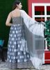 Grey Printed Flared Long Kurta & Dupatta