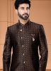 Mens Black & Brown Woven Bandhgala Jodhpuri With Pants