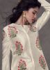 Cream Embroidered Co-Ord Silk Set 