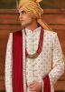 Cream Thread Embroidered Georgette Sherwani Set