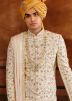 Cream Mens Embroidered Sherwani Set