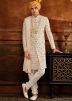 Cream Mens Embroidered Sherwani Set