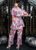 Silver Floral Printed Co-ord Set In Satin