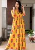 Yellow Long Kurta In Floral Print