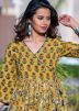 Yellow Angrakha Style Long Kurti In Cotton