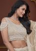 Cream Sequin Work Lehenga Choli In Net