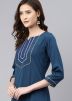 Blue Readymade Laced Rayon Kurta