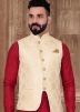 Maroon Readymade Kurta With Nehru Jacket 